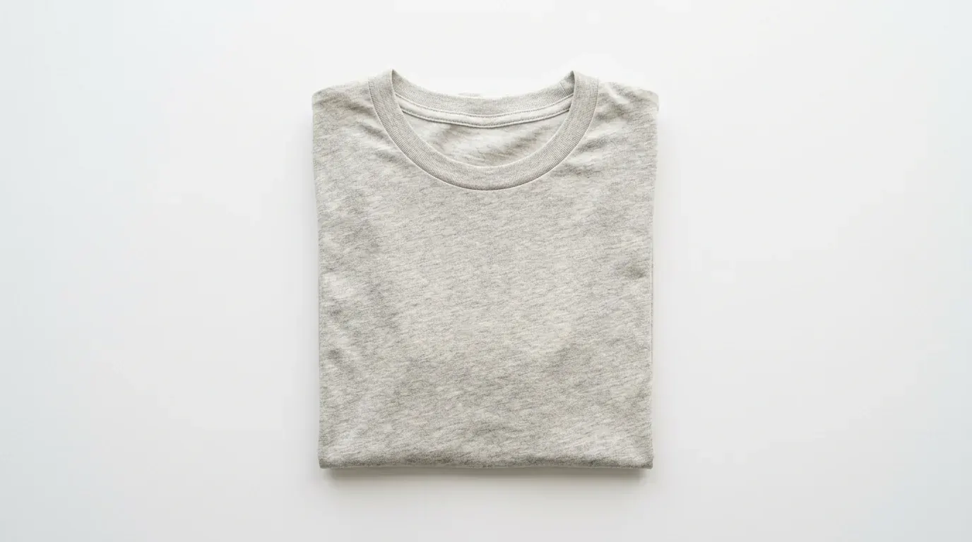 Folded grey T-shirt used to discuss fabric weight in a finished garment