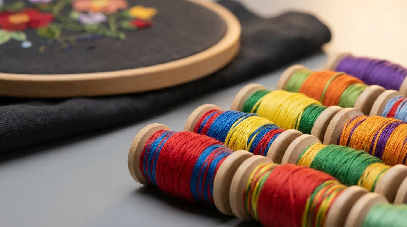 Embroidery thread and artwork references selected at final logo size