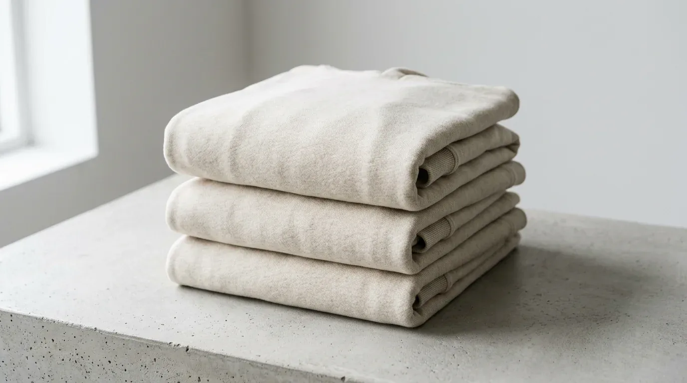 Folded neutral garments arranged for a winter range review