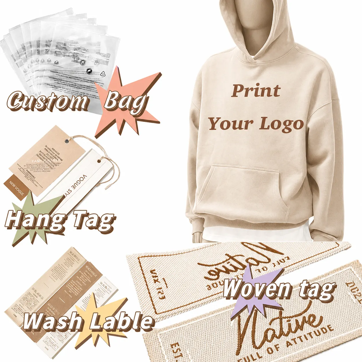 Private-label hoodie programme showing garment and brand accessory decisions together