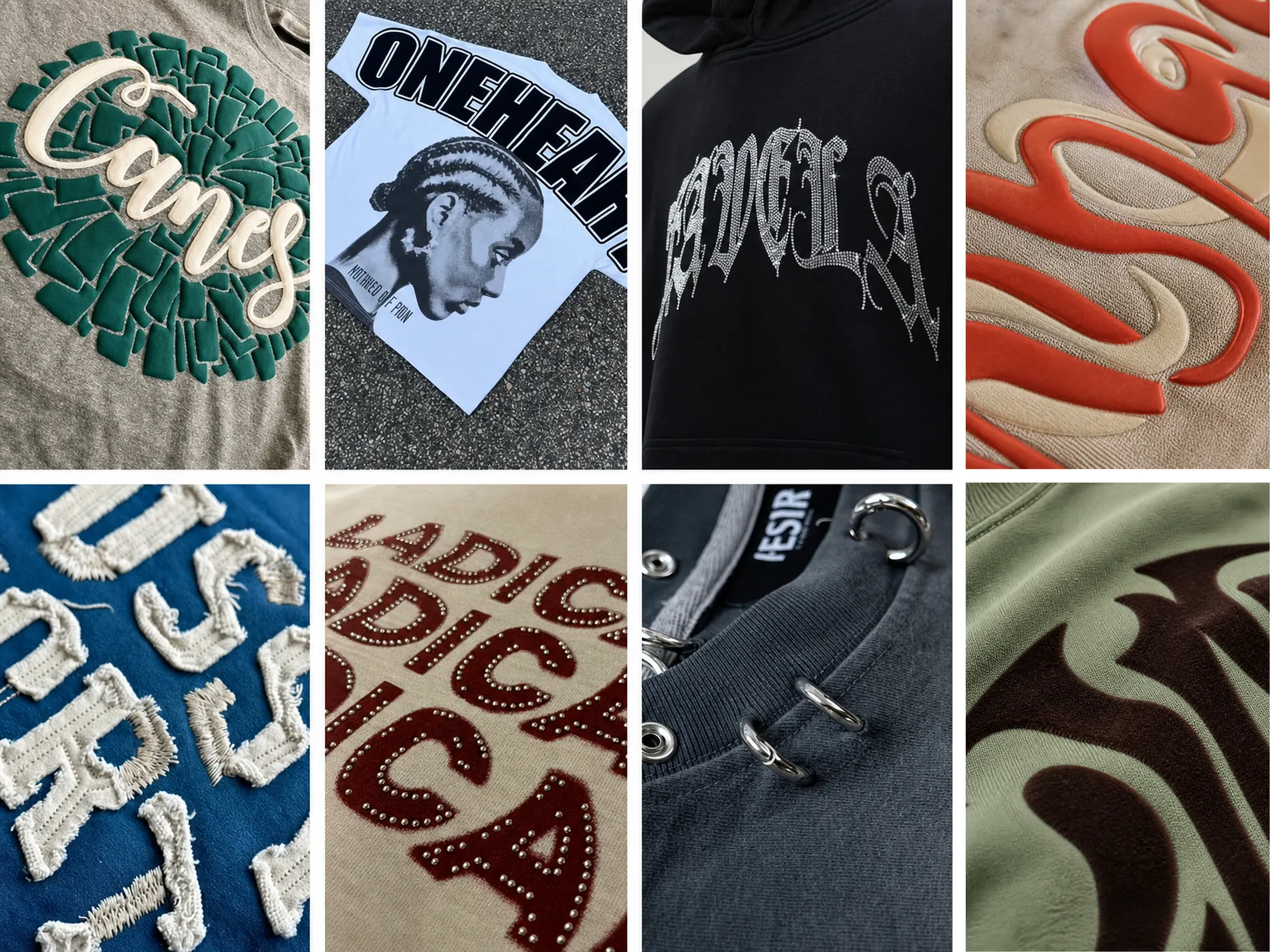 Garment decoration techniques including print and embroidery