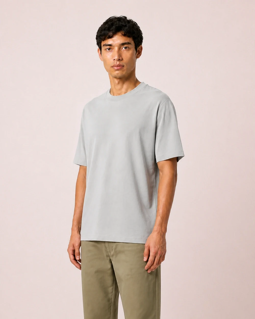 Blaker shown in a mid-length three-quarter model view in Moon Rock Grey