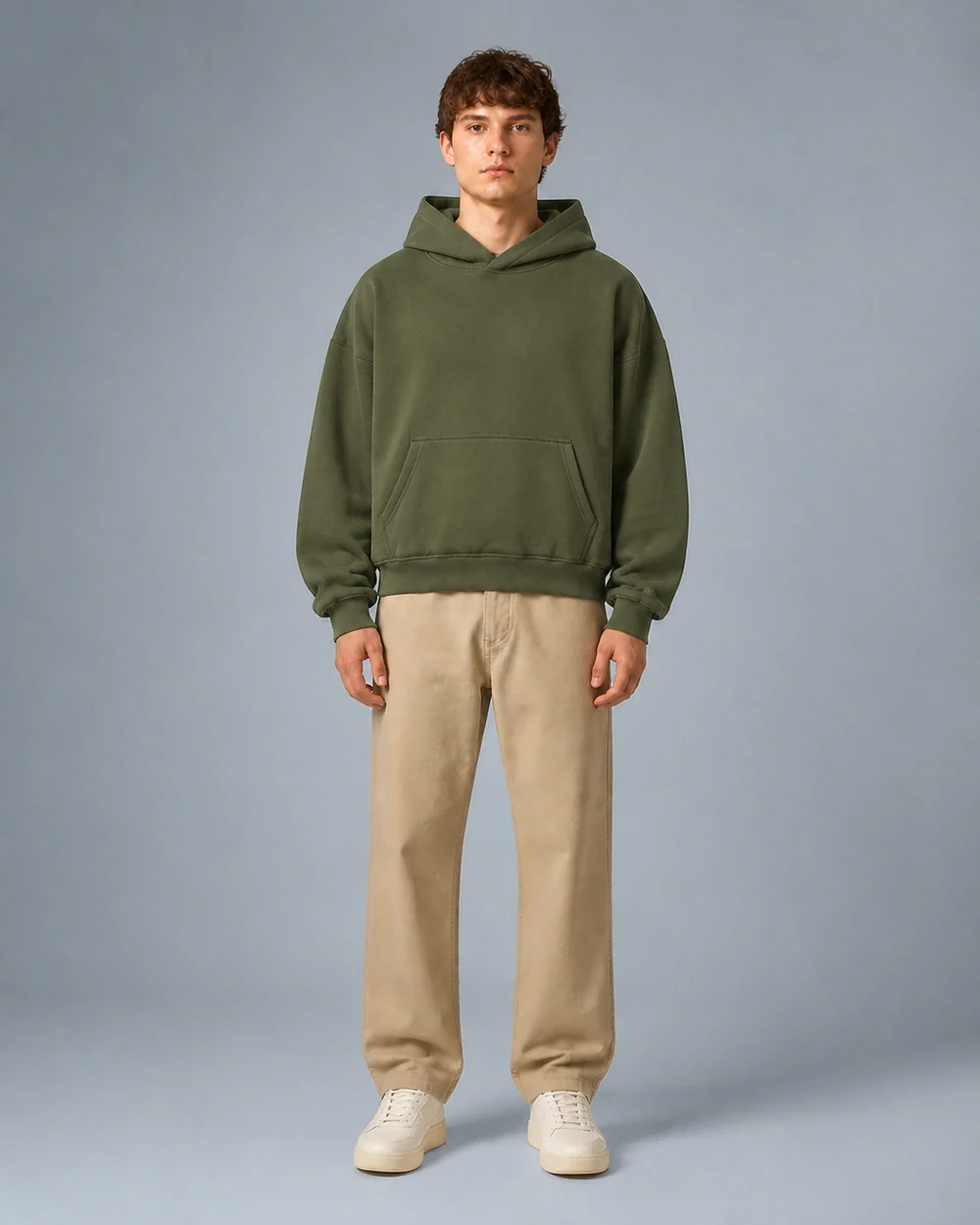 Cropbox shown in a full-length front model view in Olive Green