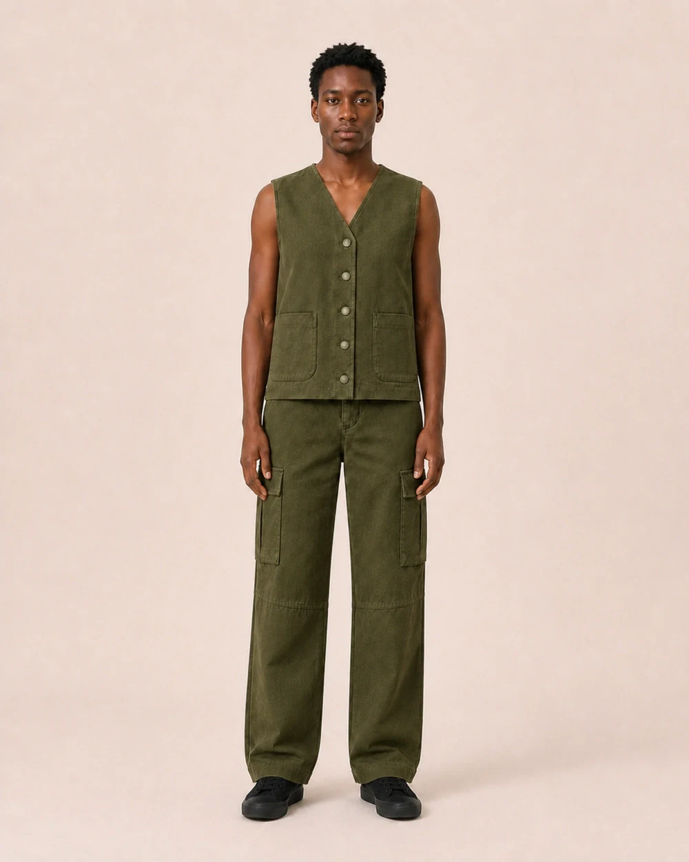Field Set shown in a full-length front model view in Deep Olive
