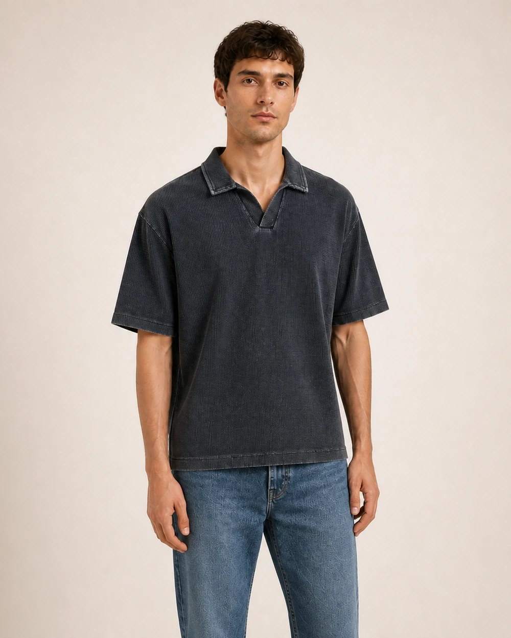 Cove shown in a mid-length three-quarter model view in Washed Iron Grey