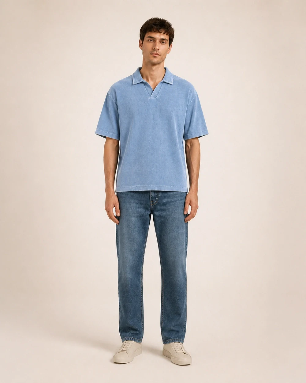 Cove shown in a full-length front model view in Washed Baby Blue