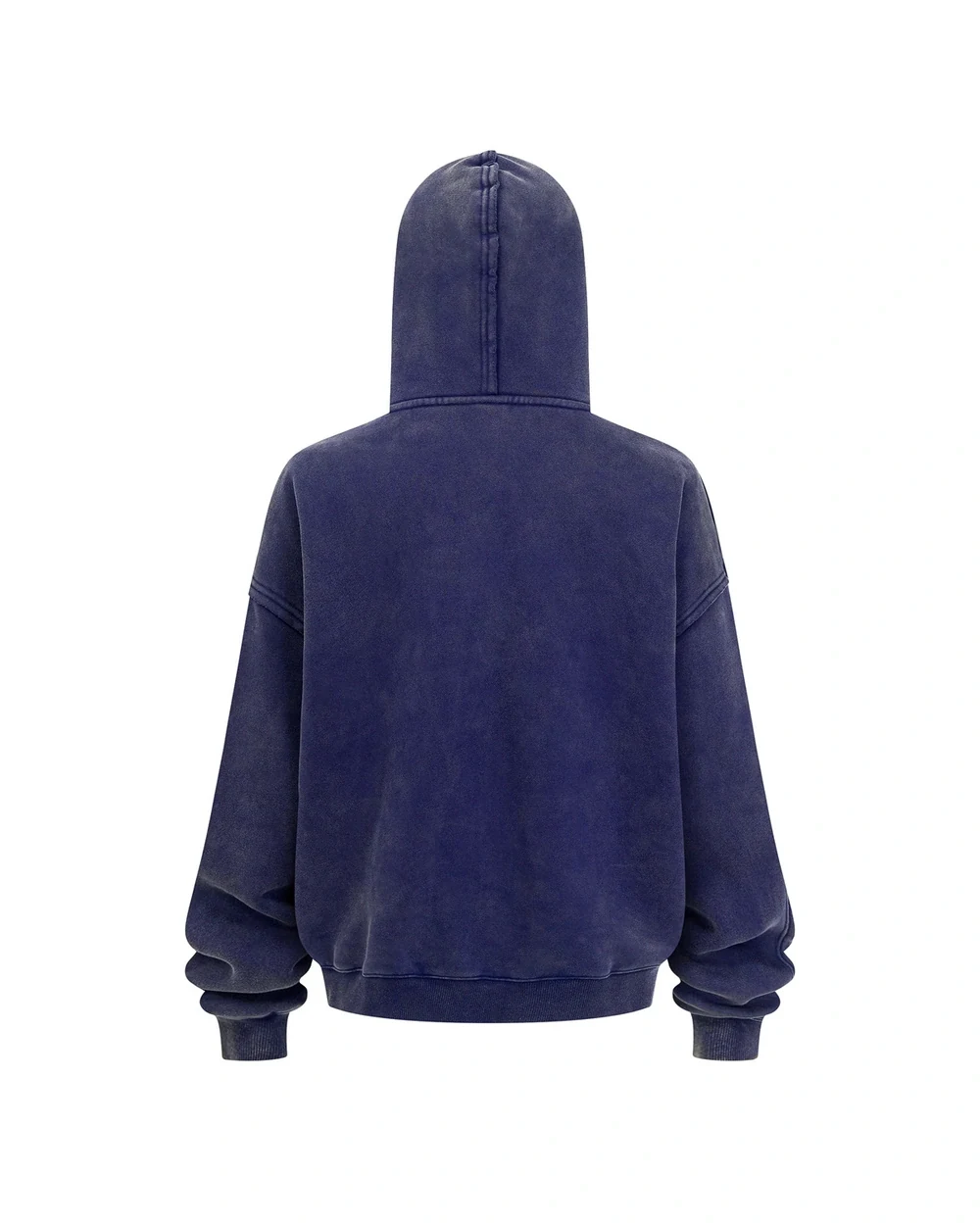 Frayed back garment view in Washed Blue