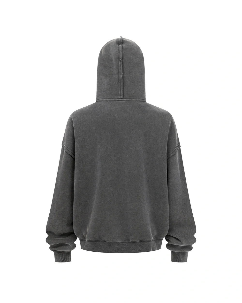 Frayed back garment view in Washed Grey