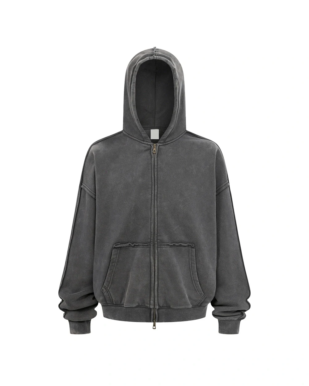 Frayed front garment view in Washed Grey