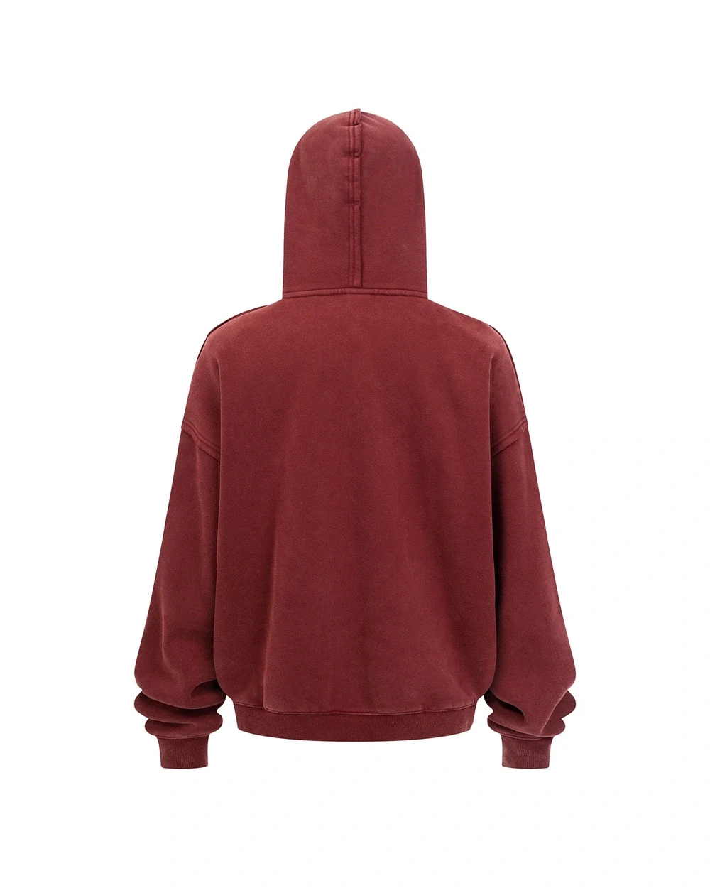 Frayed back garment view in Washed Red