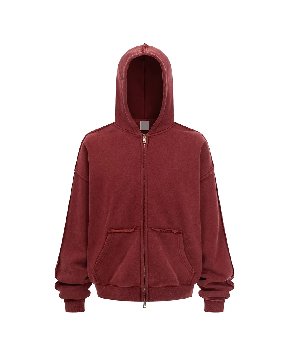 Frayed front garment view in Washed Red