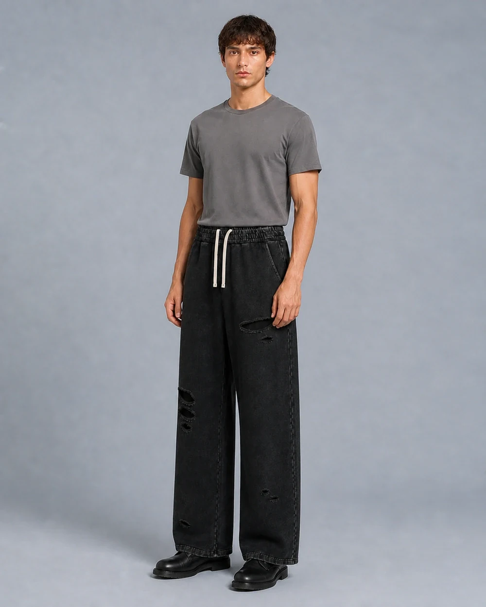 Ruin shown in a full-length three-quarter model view in Waxed Black