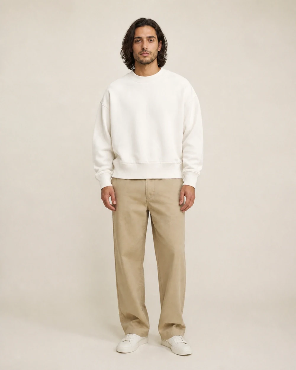 Form shown in a full-length front model view in Off White