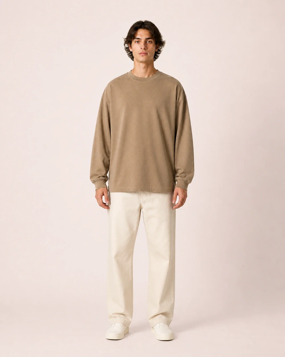 Creator 2.0 Long Sleeve shown in a full-length front model view in Sand