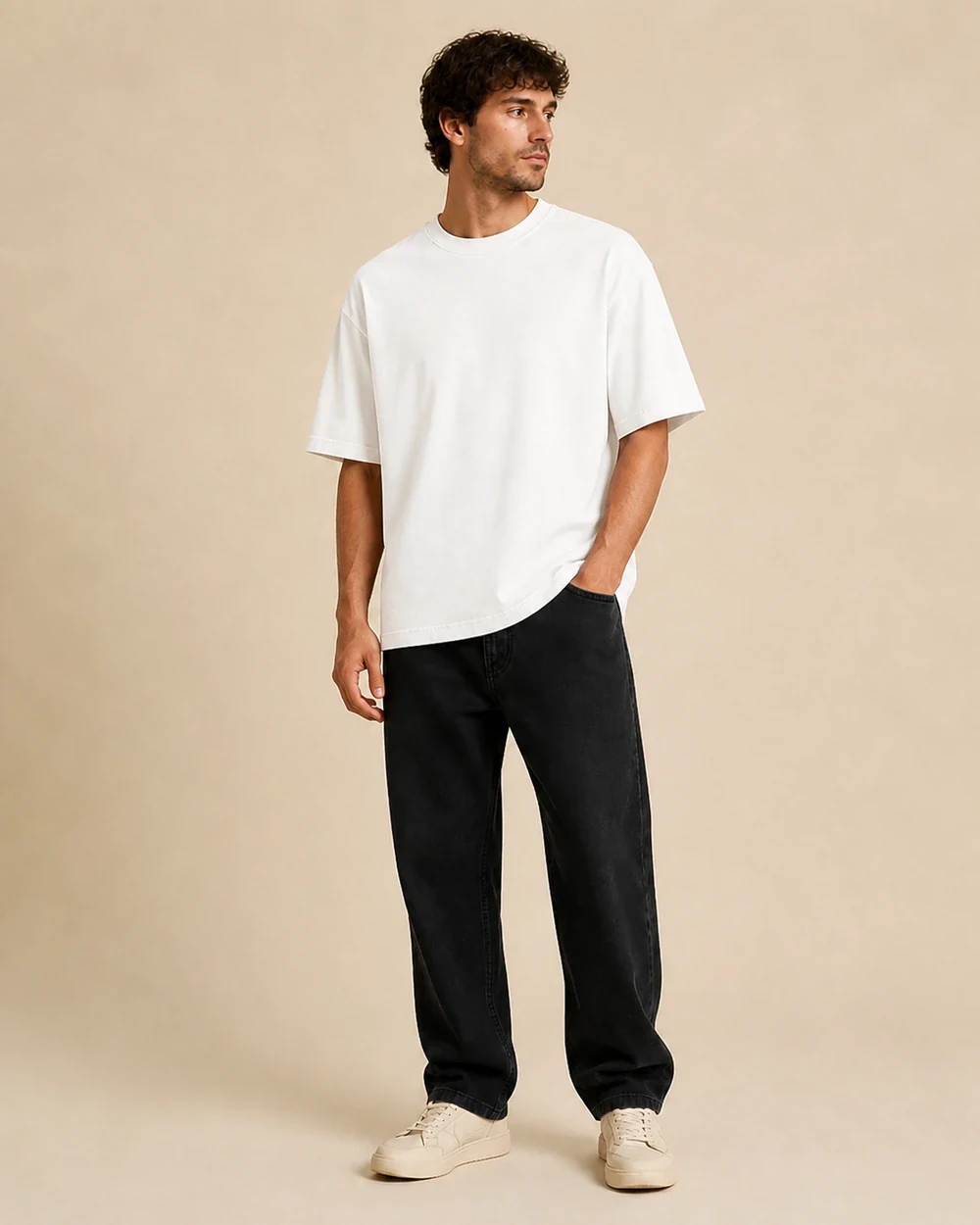Hipster Tee shown in a full-length front model view in White