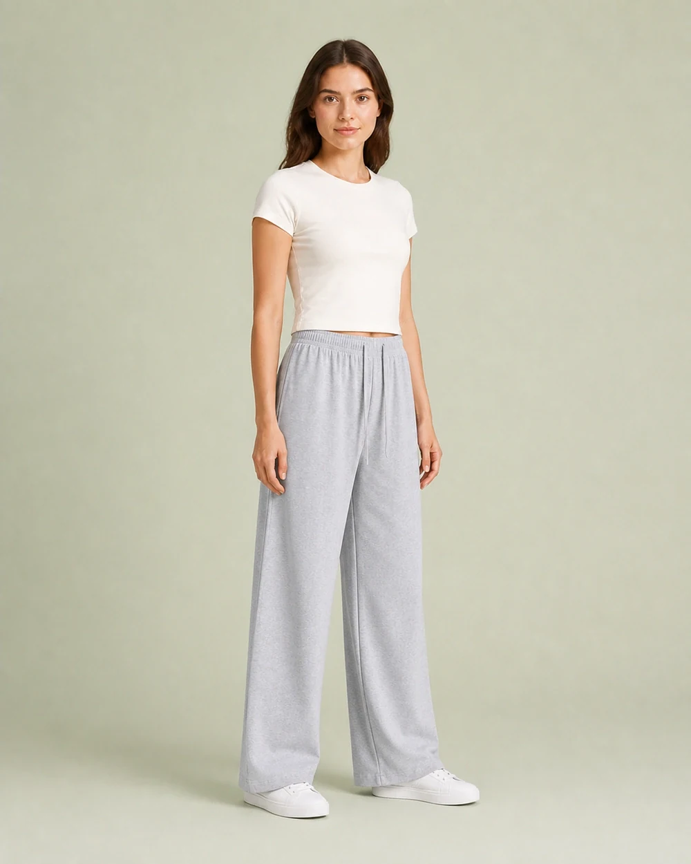 Flow shown in a full-length three-quarter model view in Heather Grey