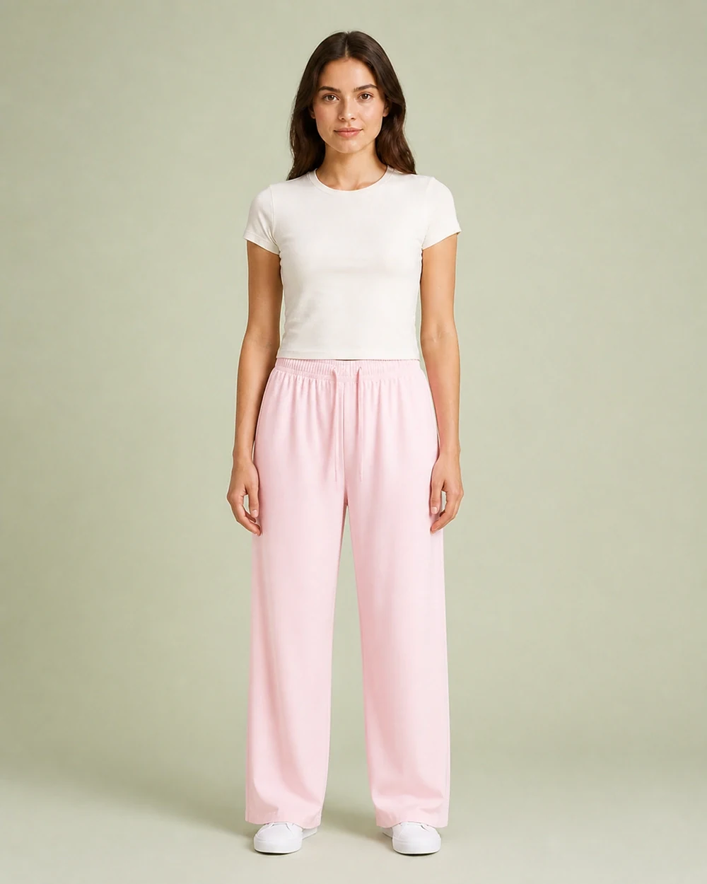 Flow shown in a full-length front model view in Pink