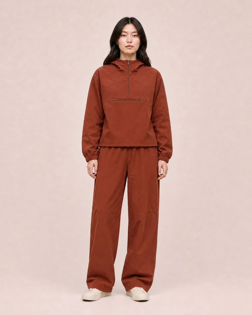 Trail shown in a full-length front model view in Rust Brown