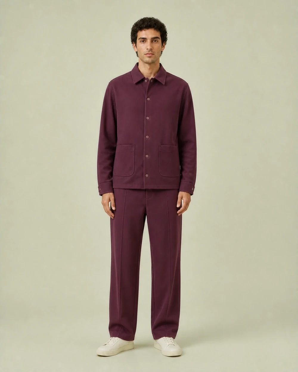 Studio shown in a full-length front model view in Mulberry