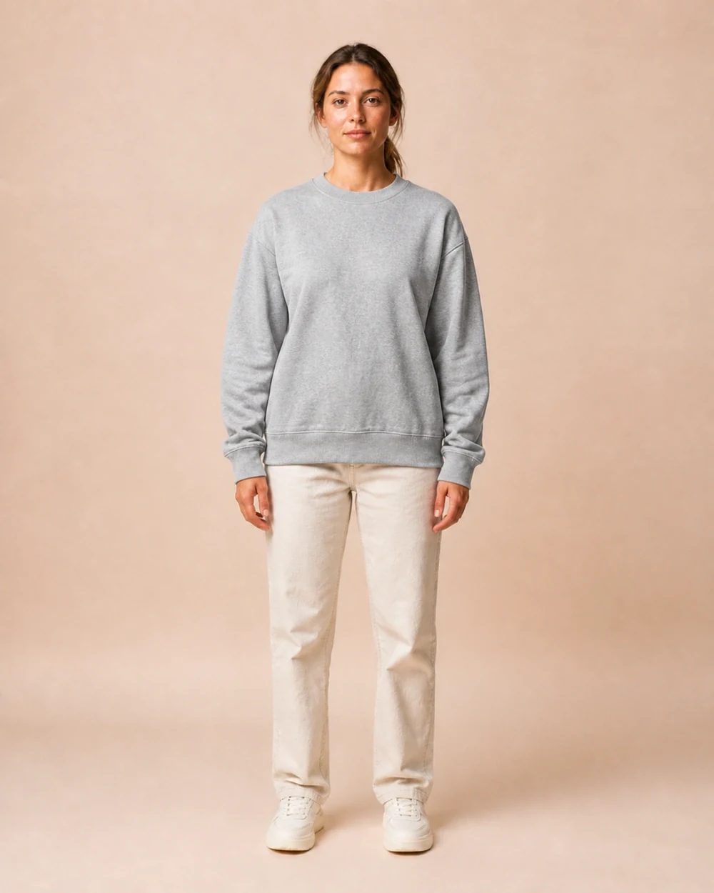 Ease shown in a full-length front model view in Heather Grey