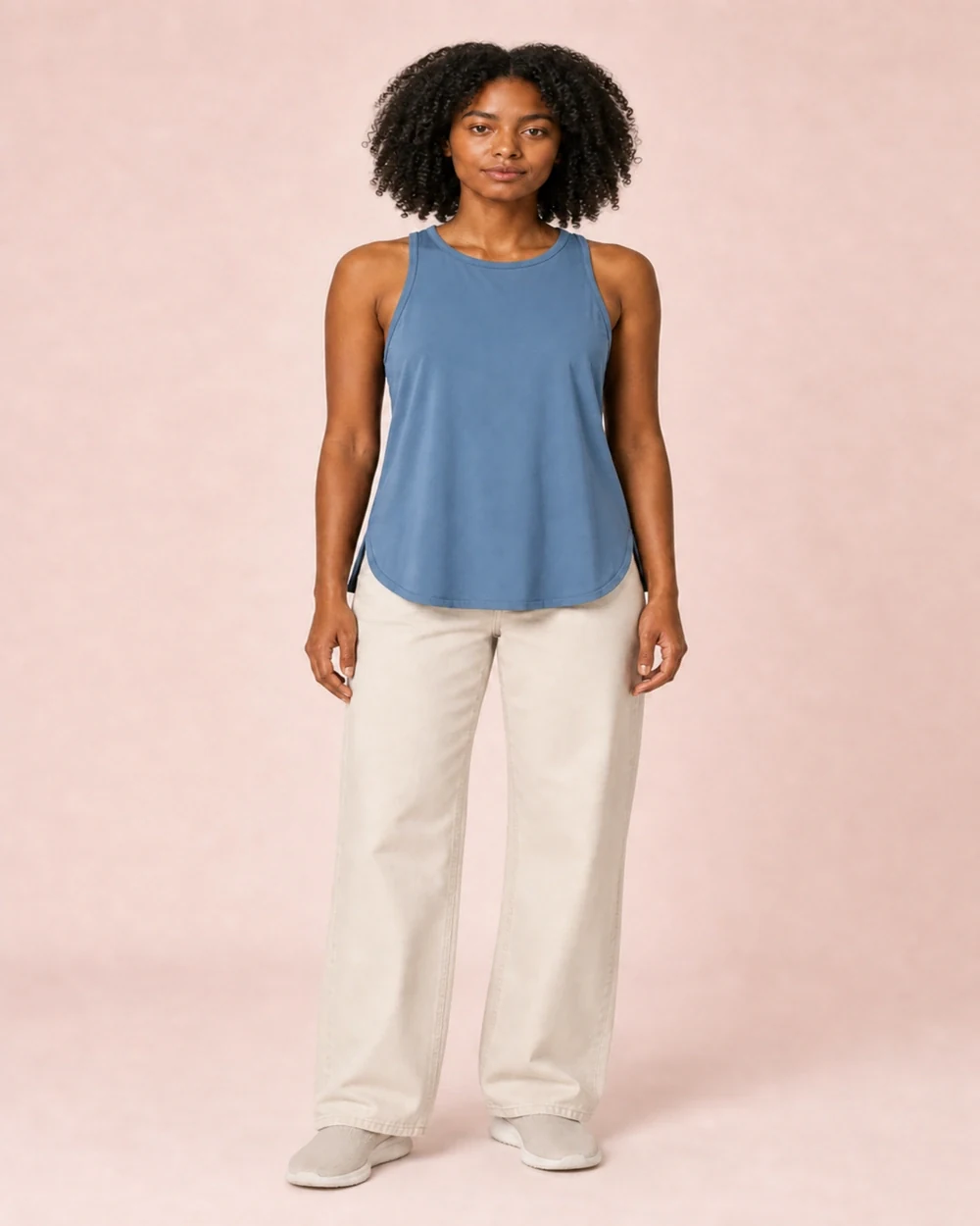 Arc Racerback shown in a full-length front model view in Dusty Blue
