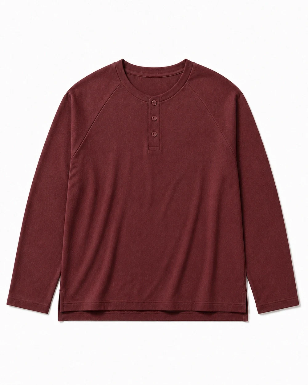 Relay Henley front garment view in Washed Burgundy