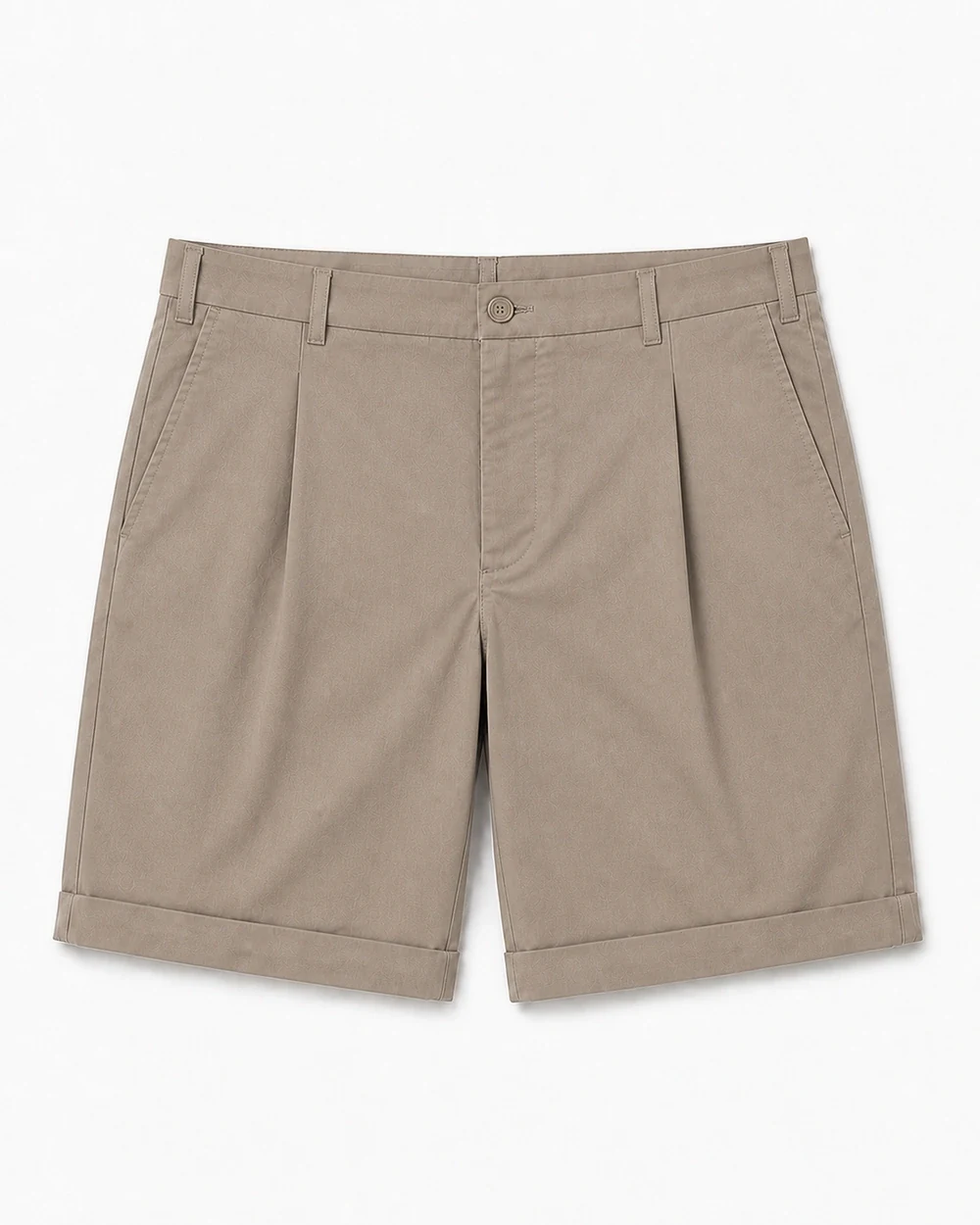 Pleat Chino front garment view in Warm Taupe