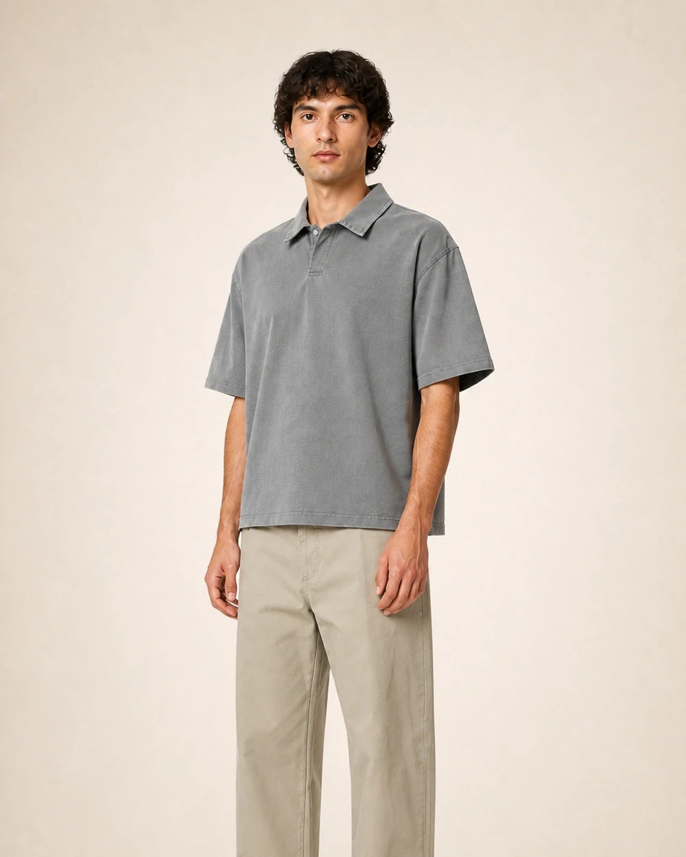 Archive shown in a mid-length three-quarter model view in Vintage Mid Grey