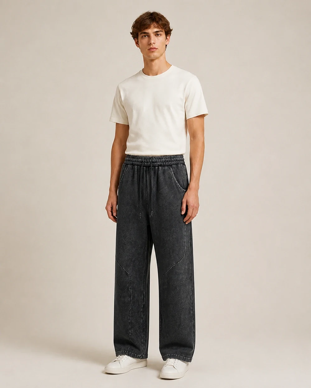Archive Straight shown in a full-length three-quarter model view in Snow Wash