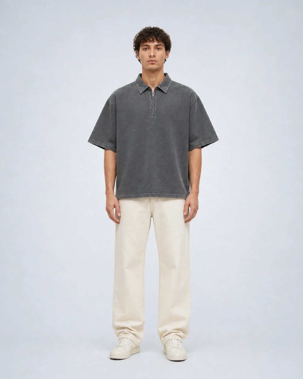Ridge Half-Zip in Waxed Grey shown in a product view